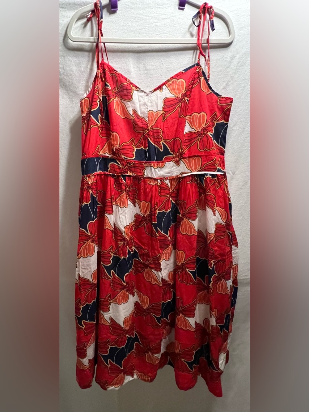 Ann Taylor Orange Floral Tie-Strap Midi Dress